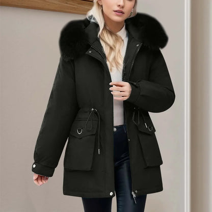 Coupe-vent d'hiver femme, capuche, fermeture éclair, poches