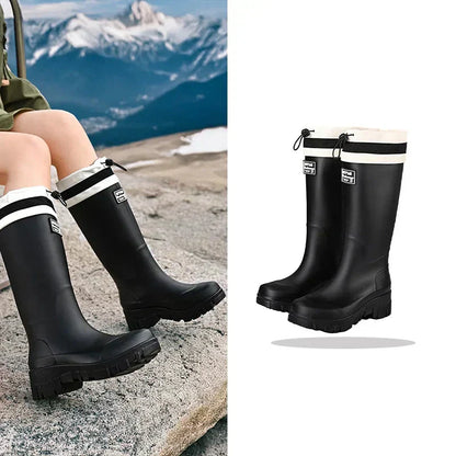 Bottes en caoutchouc pour femmes Imperméables Style rétro Antidérapantes
