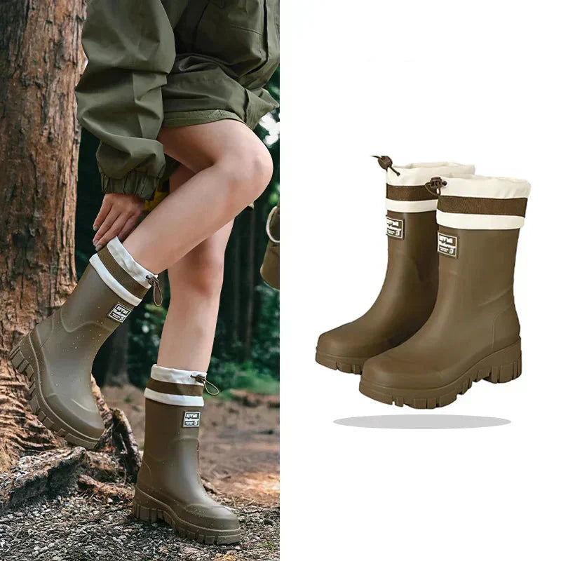 Bottes en caoutchouc pour femmes Imperméables Style rétro Antidérapantes