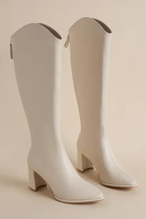 Bottes élégantes à bout pointu en cuir mi-mollet