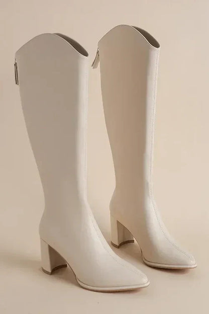 Bottes élégantes à bout pointu en cuir mi-mollet