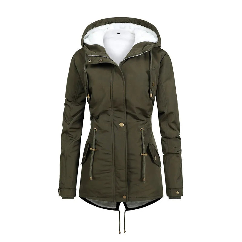 Veste d'extérieur pratique, coupe-vent, avec capuche, mi-longue