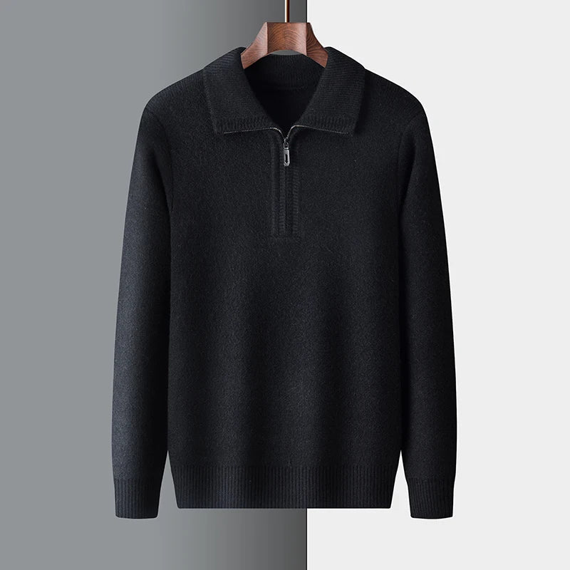 Pull en tricot pour homme, hiver chaud, demi-zip