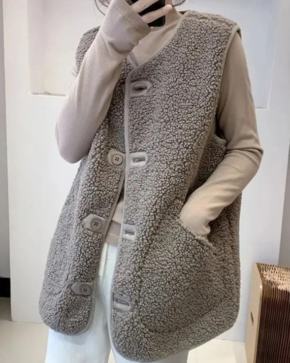 Gilet élégant en laine pour femme, écharpe aspect luxe
