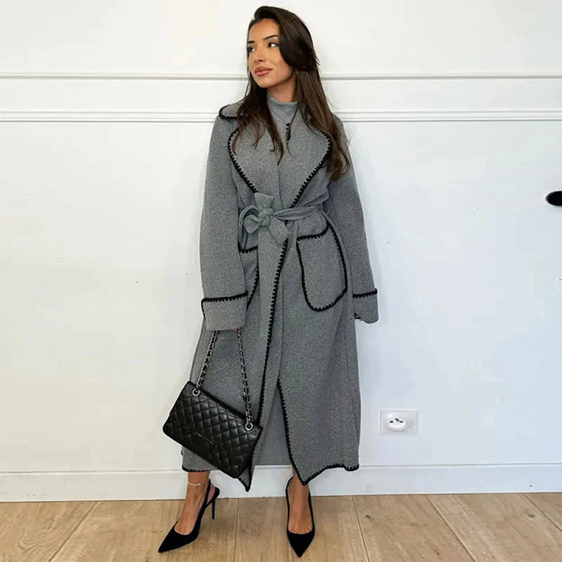 Trench-coat long pour femme doux et chaud en laine