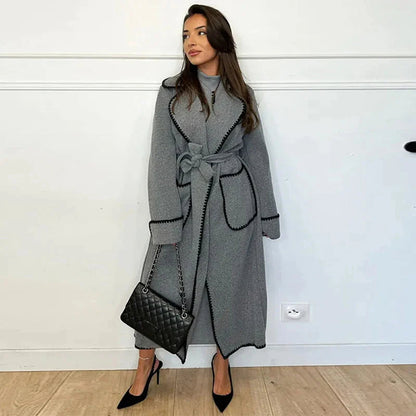 Trench-coat long pour femme doux et chaud en laine