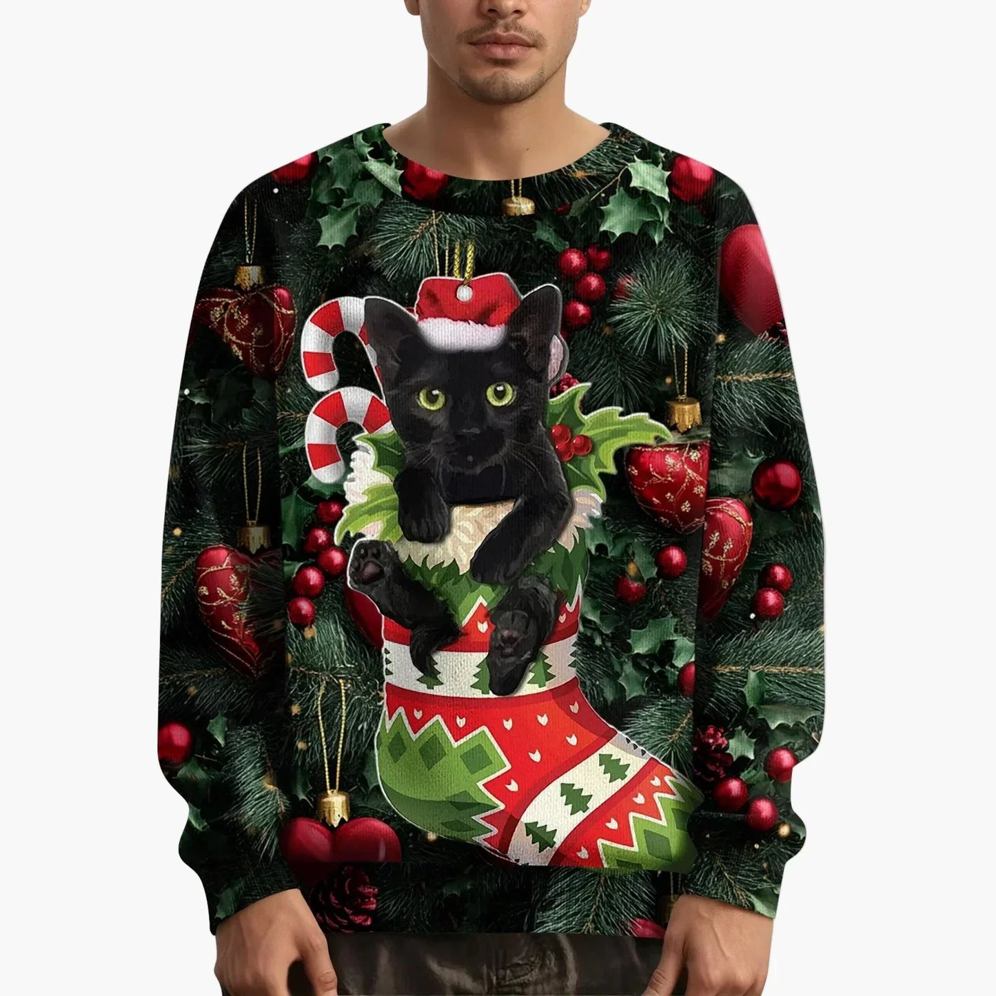 Pull de Noël motif chat Festif