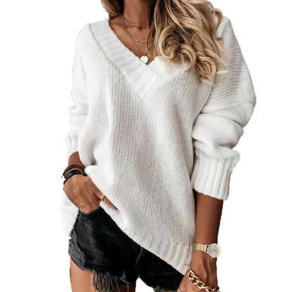 Grands pulls en tricot pour femme col en V grande taille