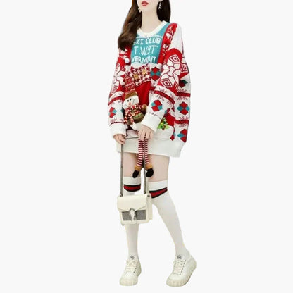 Pull de Noël moche Ugly Christmas Sweater Bonhomme de neige 3D Fête d'hiver
