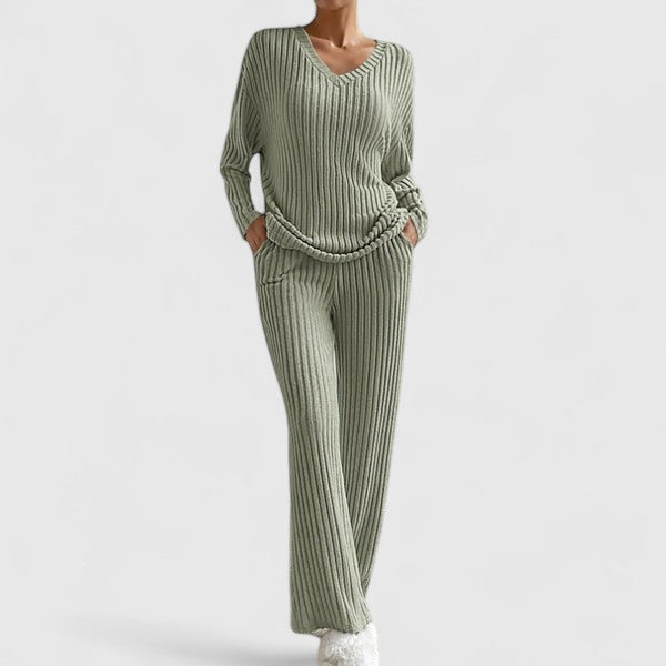 Ensemble de loungewear pour femme - Pantalon confortable en maille côtelée