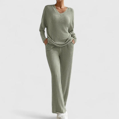 Ensemble de loungewear pour femme - Pantalon confortable en maille côtelée
