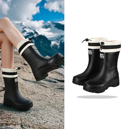 Bottes en caoutchouc pour femmes Imperméables Style rétro Antidérapantes