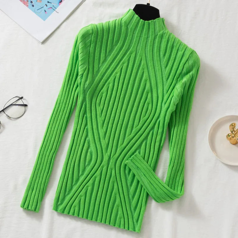Pull à col roulé pour femme, manches longues, élégant
