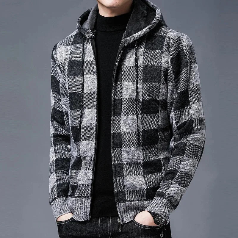 Manteau à carreaux stylé pour homme avec capuche