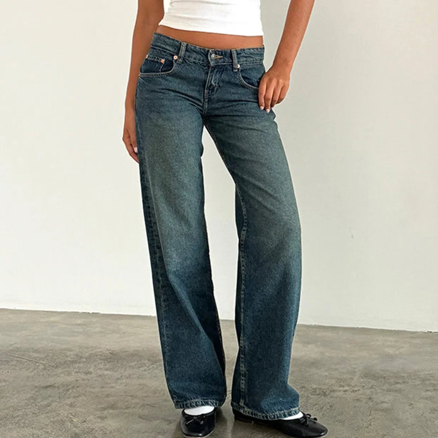 Jeans coupe large pour femme style rétro
