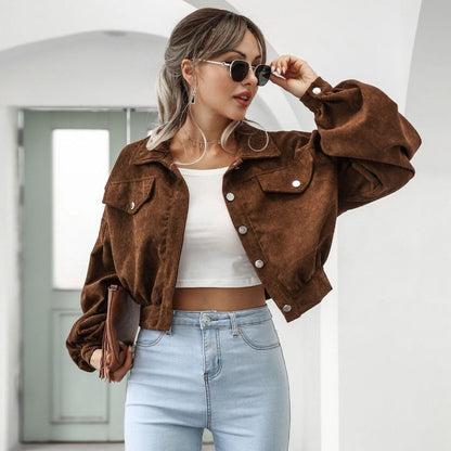 Veste courte en velours côtelé pour homme, coupe moderne