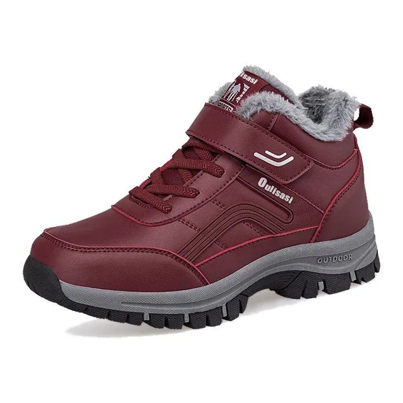 Bottes d'hiver chaudes imperméables en cuir, doublure en peluche