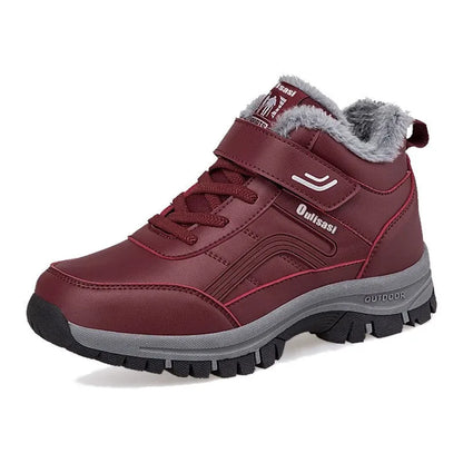 Bottes d'hiver chaudes imperméables en cuir, doublure en peluche
