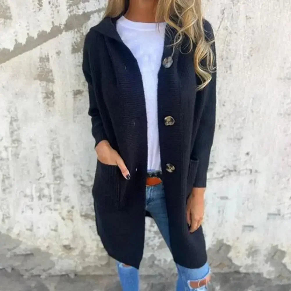 Long cardigan moderne pour femme avec boutons