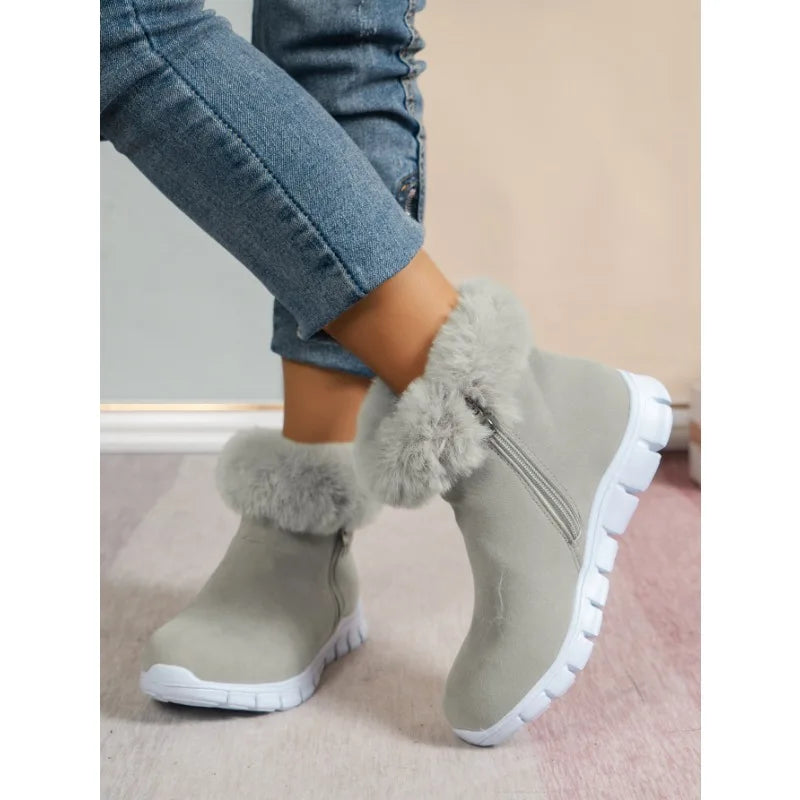 Bottes d'hiver souples bout rond en peluche