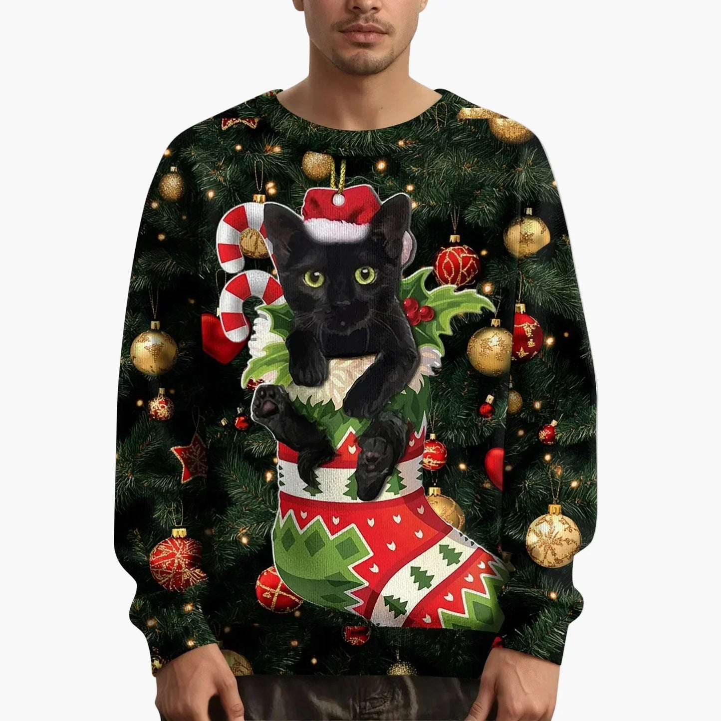 Pull de Noël motif chat Festif