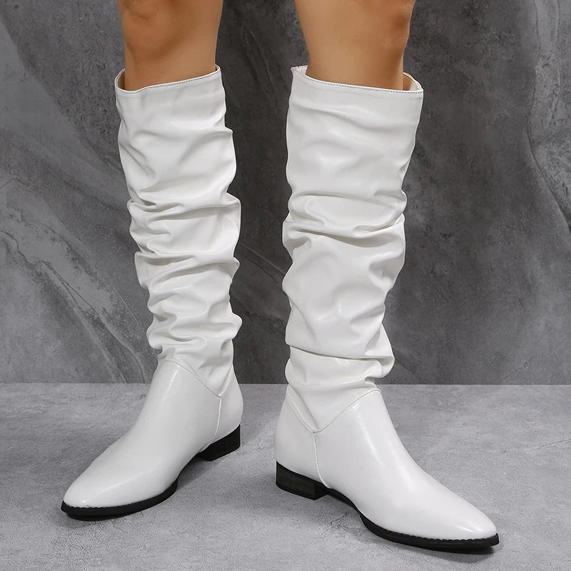 Knielange Stiefel Punkrock Leder Optik - IdealeKleiden