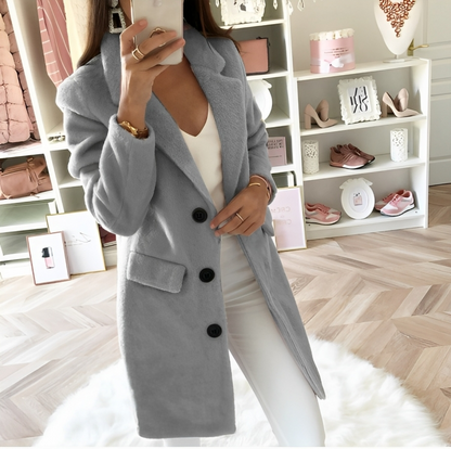 Manteau classique femme en laine mélangée longueur genou