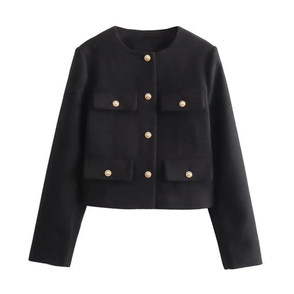 Élégante veste pour femme, tissu bouclé, boutons dorés