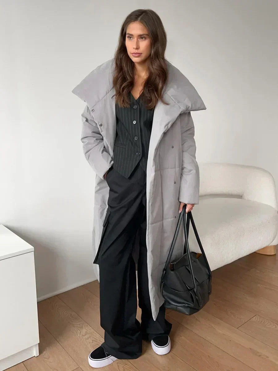 Parka d'hiver matelassé long pour femme avec ceinture