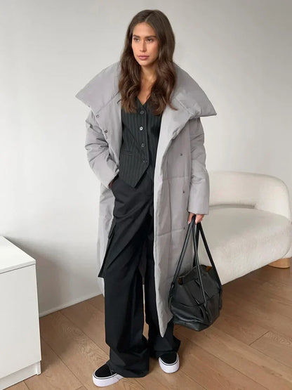 Parka d'hiver matelassé long pour femme avec ceinture