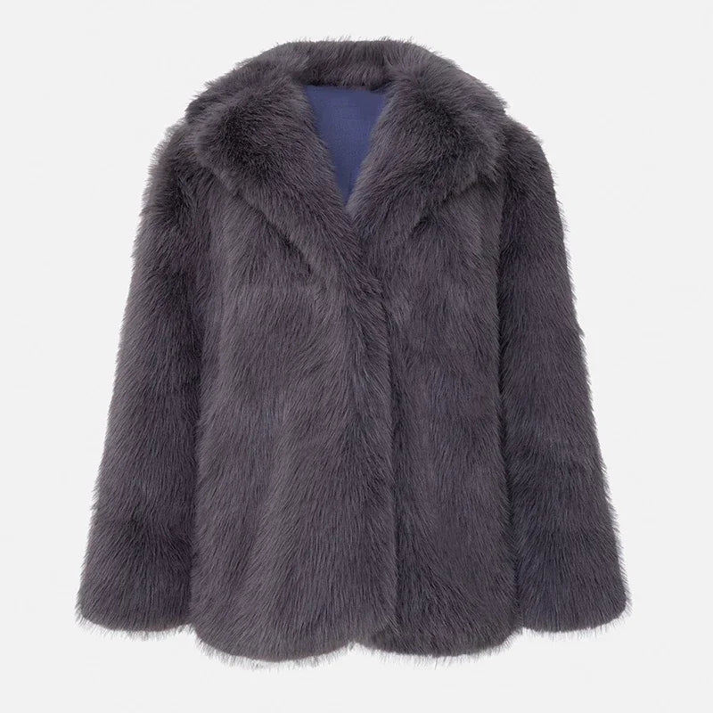 Élégant manteau en fausse fourrure motif chutes de neige
