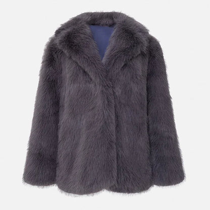 Élégant manteau en fausse fourrure motif chutes de neige