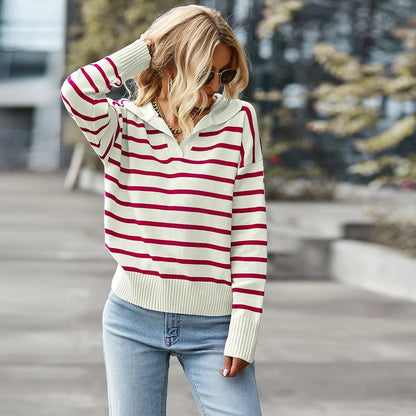 Pull rayé stylé col en V