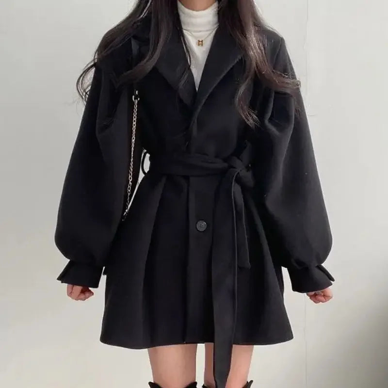 Manteau portefeuille court élégant pour femme avec ceinture