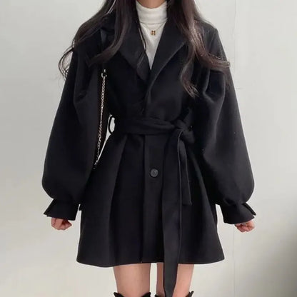 Manteau portefeuille court élégant pour femme avec ceinture