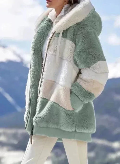 Veste teddy ample à capuche pour femme, grande taille