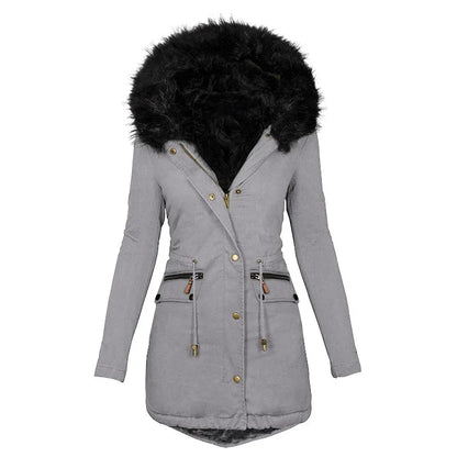 Veste d'hiver souple femme capuche col fourrure