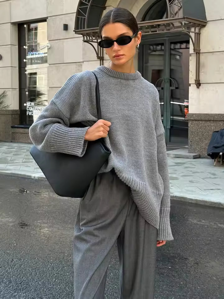 Pull-over femme manches longues col rond