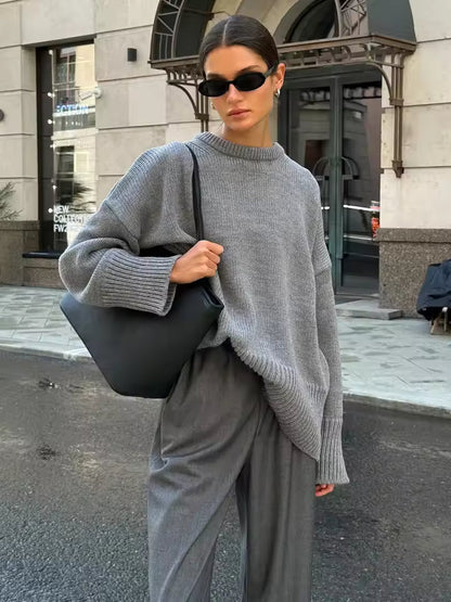 Pull-over femme manches longues col rond