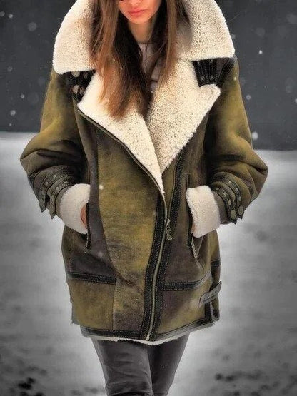 Stylische Sherpa Jacke Damen Wildleder - IdealeKleiden