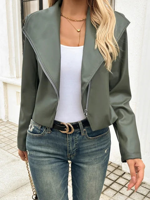Blouson en cuir vert olive style militaire