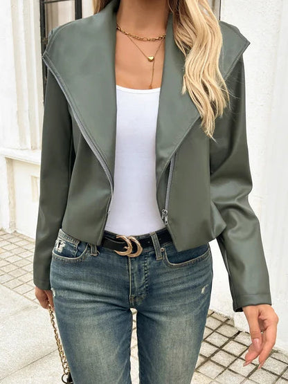 Blouson en cuir vert olive style militaire