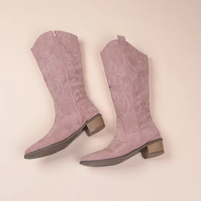 Bottes de cow-boy en daim brodées, modèle mi-haut