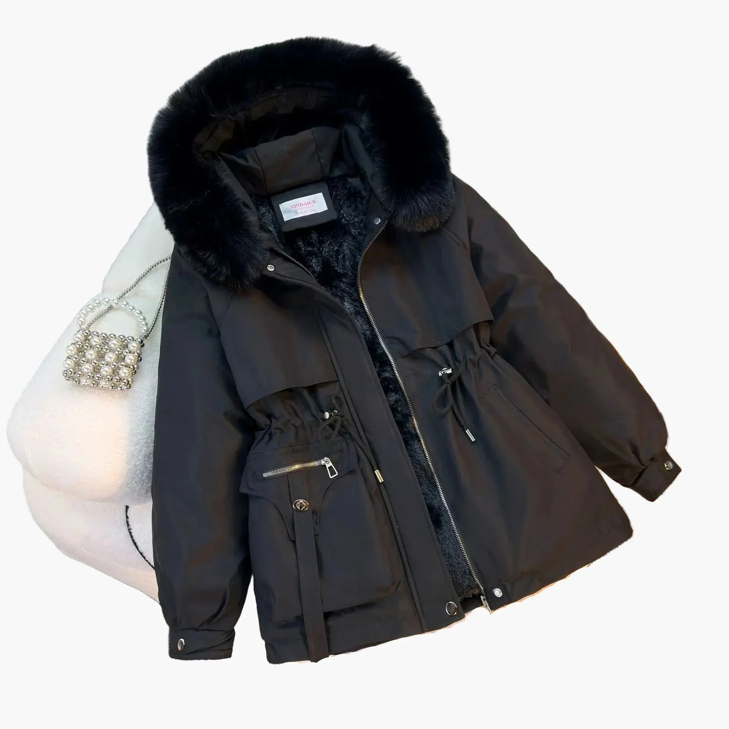 Doudoune Femme Chaude Capuche Fausse Fourrure
