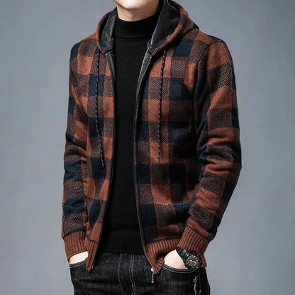 Manteau à carreaux stylé pour homme avec capuche