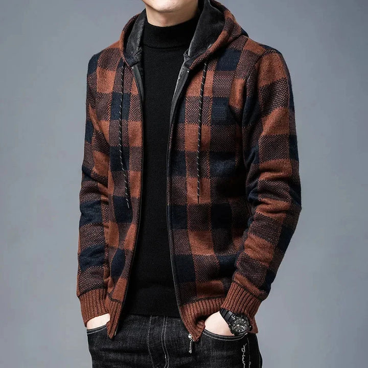 Manteau à carreaux stylé pour homme avec capuche