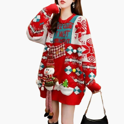 Pull de Noël moche Ugly Christmas Sweater Bonhomme de neige 3D Fête d'hiver