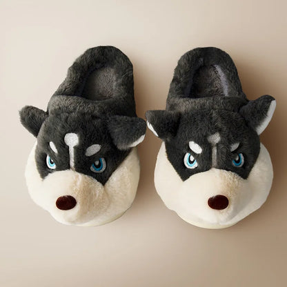 Mignonnes pantoufles husky douces pour femme
