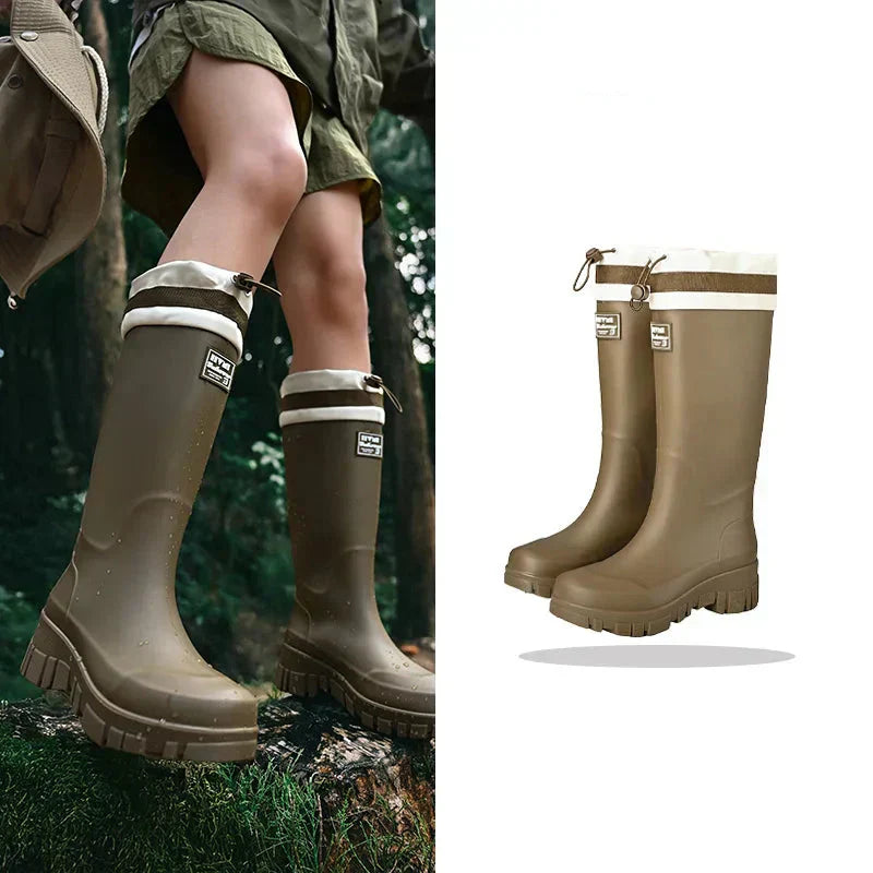 Bottes en caoutchouc pour femmes Imperméables Style rétro Antidérapantes