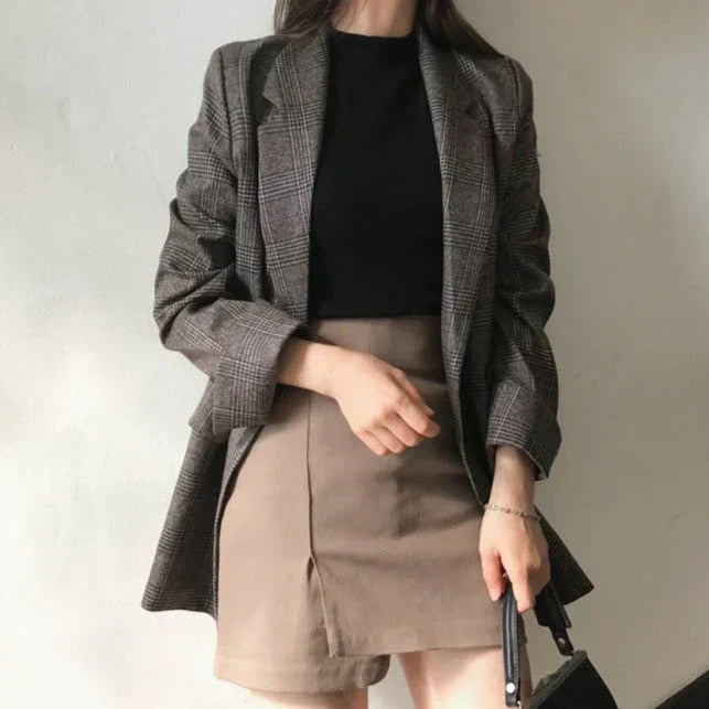 Modische Blazer mit Karierter Optik - IdealeKleiden